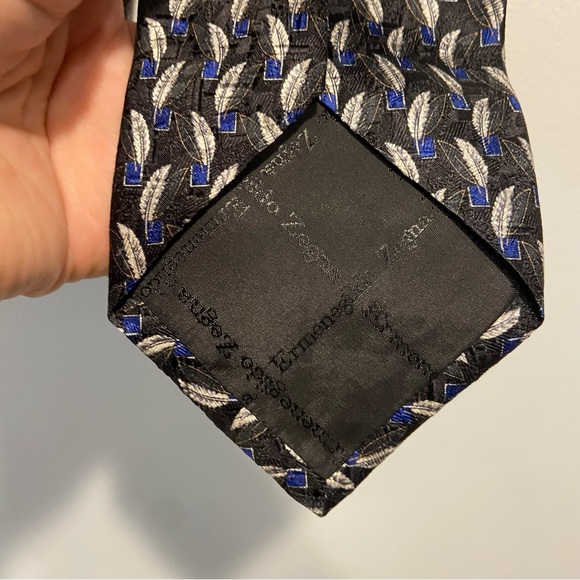Ermenegildo Zegna Blue Feather Silk Tie Men 58” Long 3.5” Wide Made In Italy - Picture 6 of 9